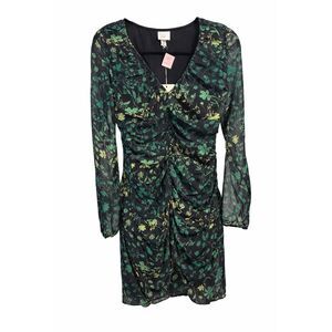 02 A New Day Green Floral Long Sleeve Mesh Ruched Mini Dress